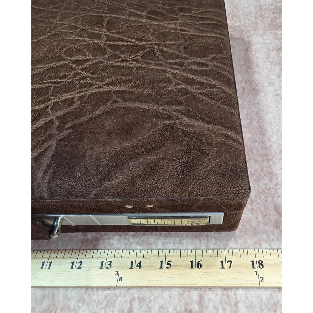 Vintage Elephant Embossed Leather Attache Briefcase Combination Lock Brown Case